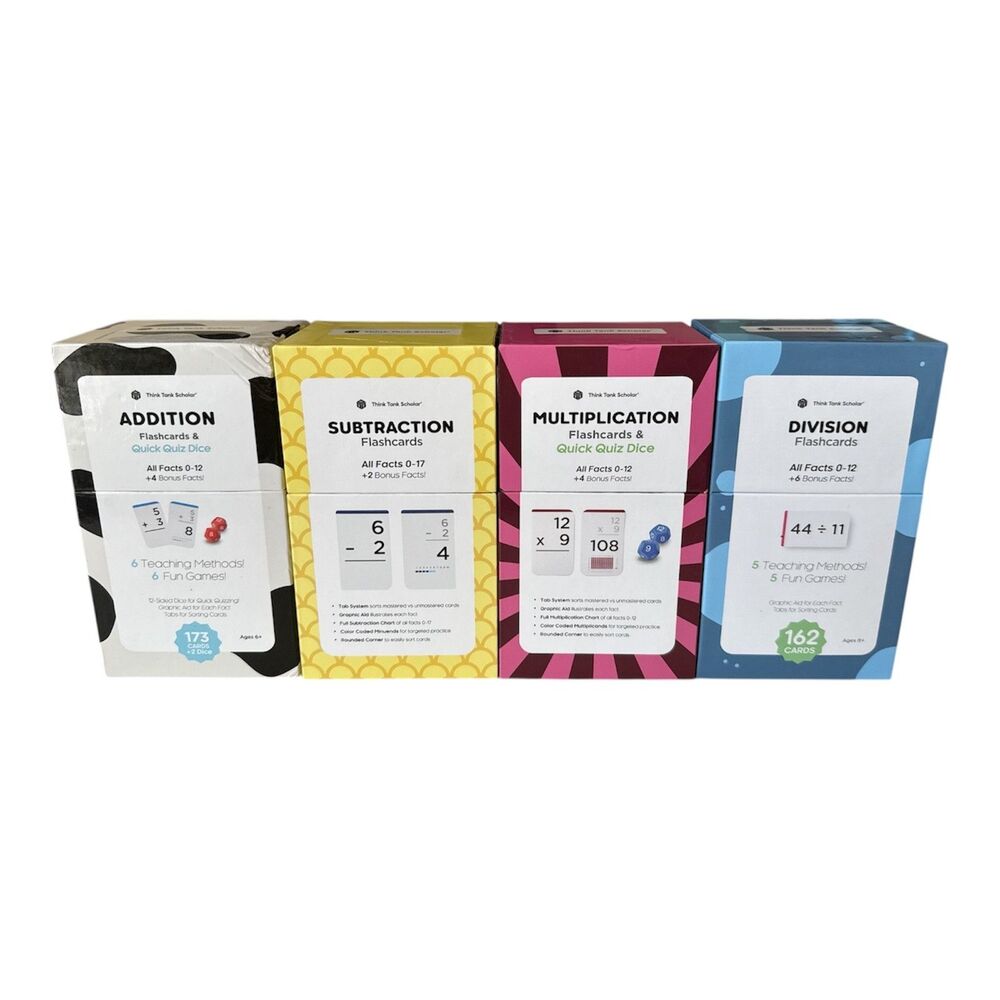 Math Flash Cards by Think Tank Scholar, Premium Set Add Subtract Multiply Divide